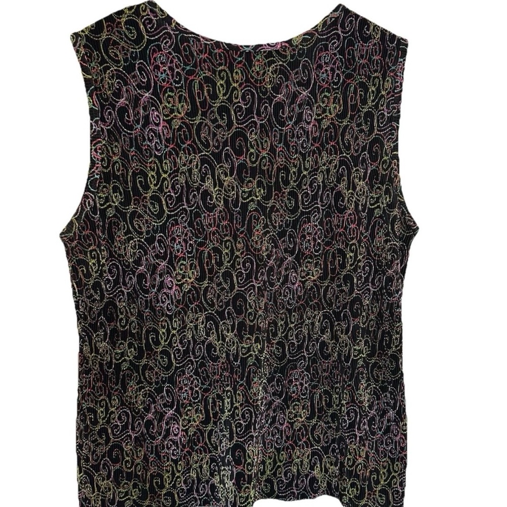 VTG Plisse Neon Abstract Swirls Micro-Pleated Sleeveless Top-Y2K Whimsigoth - Picture 2 of 7